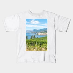 Summer View of Vineyards and Okanagan Lake Kids T-Shirt